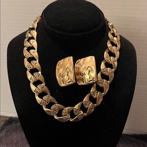 Gold Chain Necklace and Clip-on Earring Set